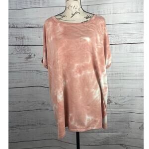 Wonderly Tie Dye Shirt Womens 2X Terrycloth Short Sleeves Stretch Pink White
